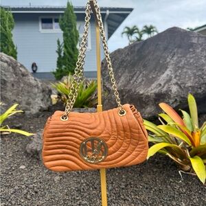 Henri Bendel Quilted Leather Chain Shoulder Bag – Brown / Purple Lining